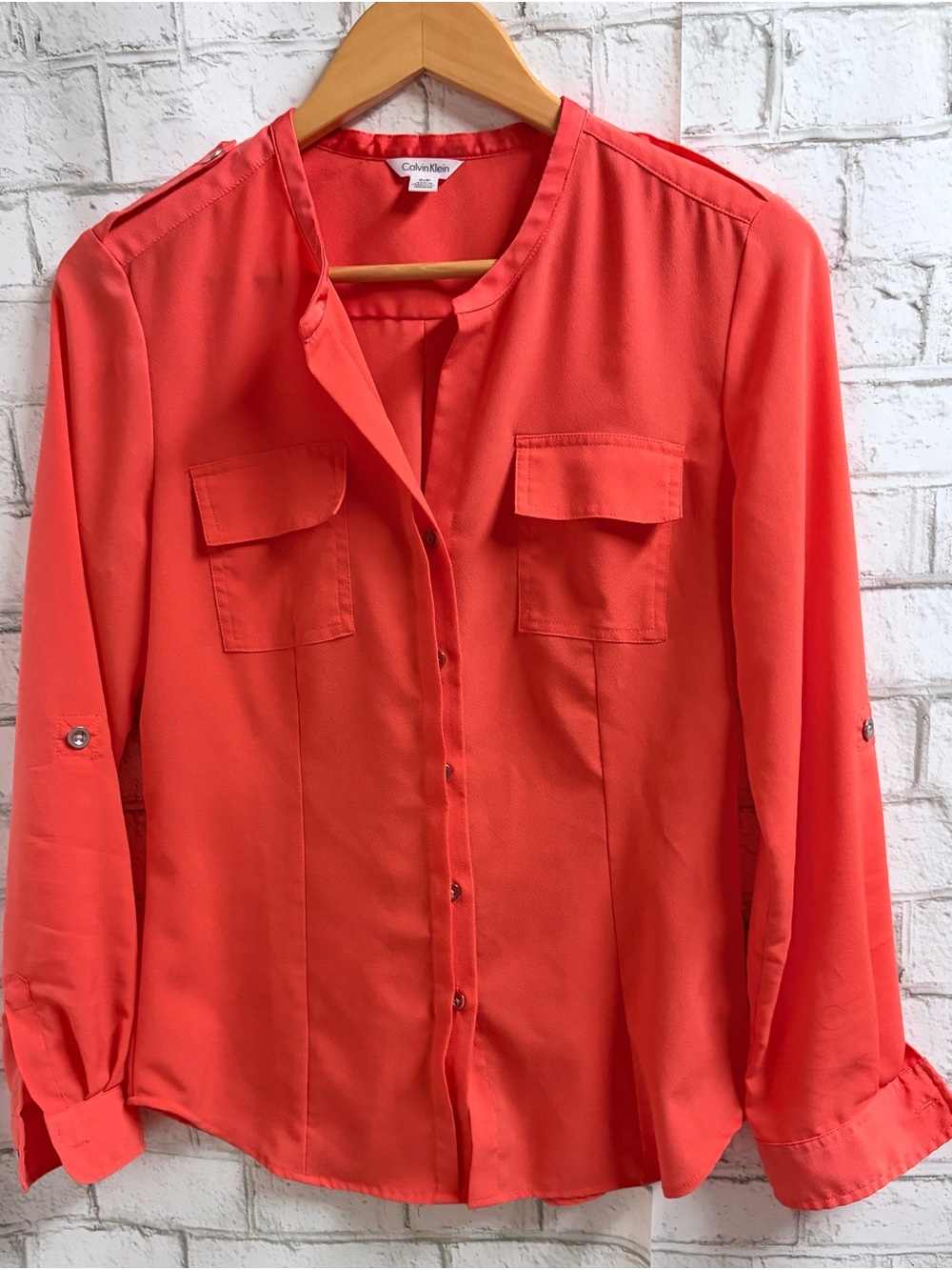 Calvin Klein Coral Button-Down Utility Blouse